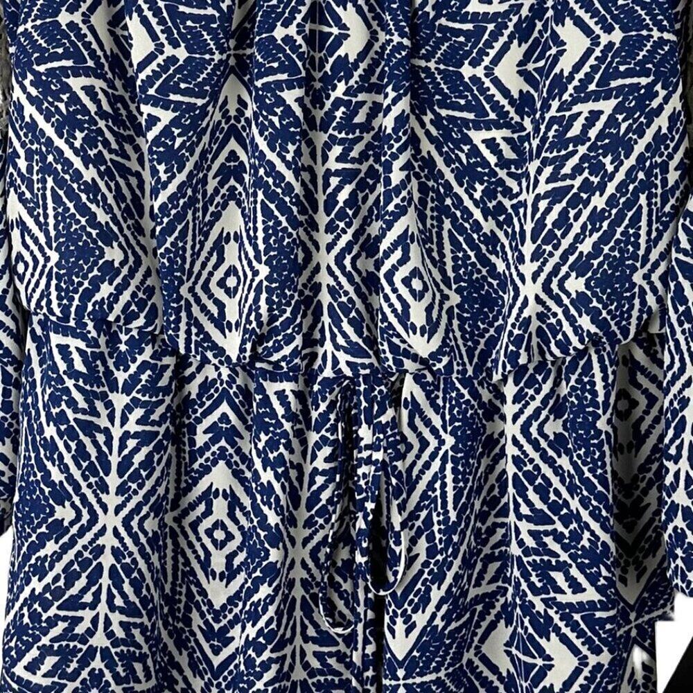 City Triangles Boho Romper Small Off Shoulder Blue Ivory Crochet Festival NWT - Picture 7 of 11